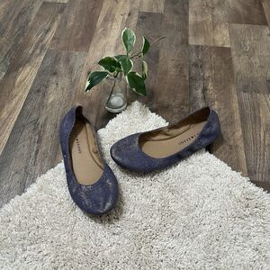 Lucky Brand Size 8 Metallic Shimmer Blue Canvas Slip-On Emmie Ballet Flats